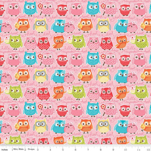 Knit Tree Party Owls Pink Remnant 3.6m
