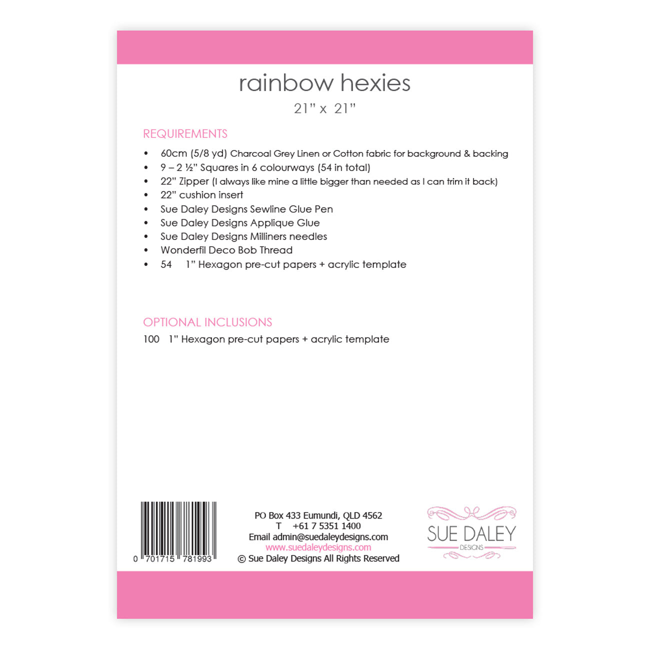 Rainbow Hexies Cushion Pattern