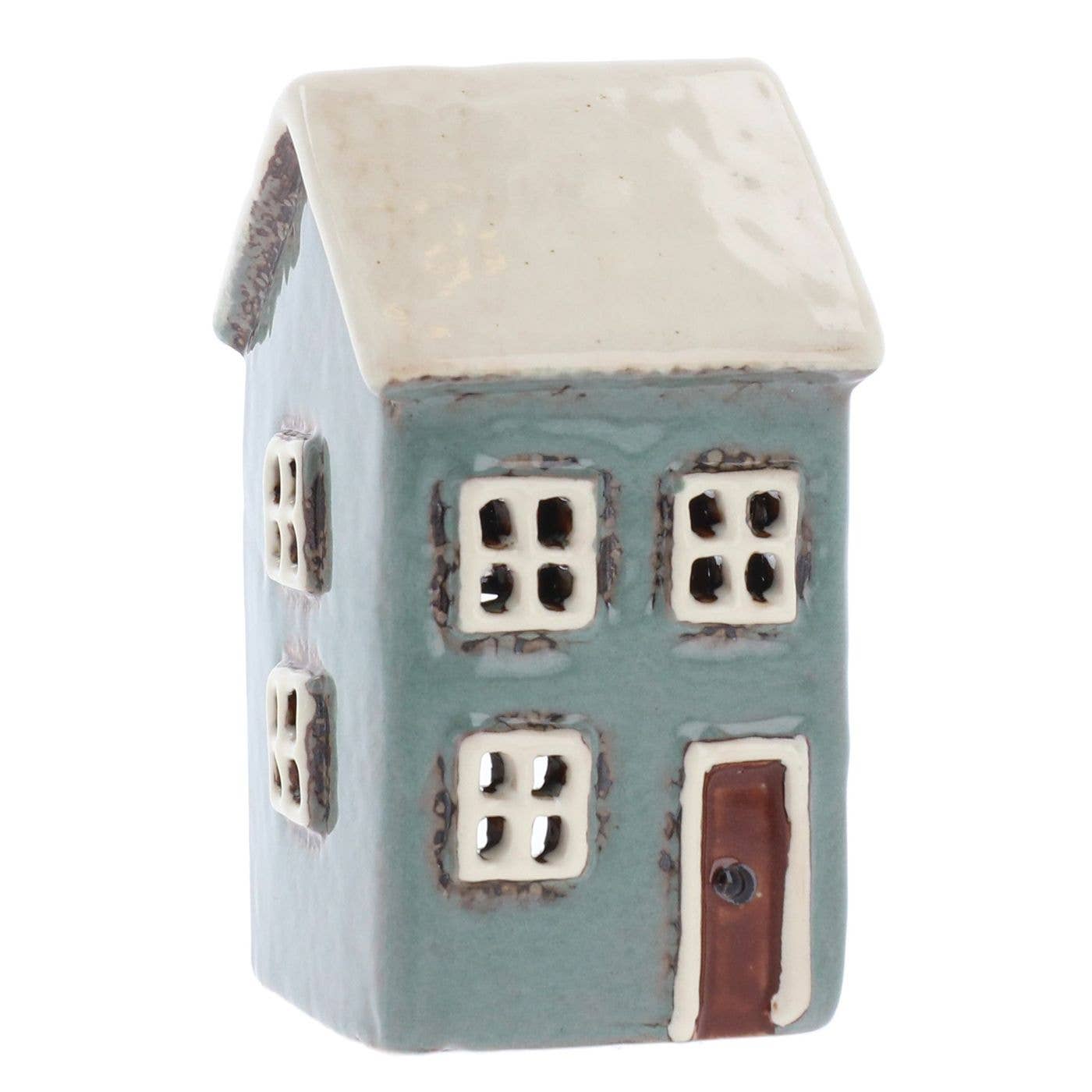 Village Pottery | Tall House Mini Tea light | Aqua