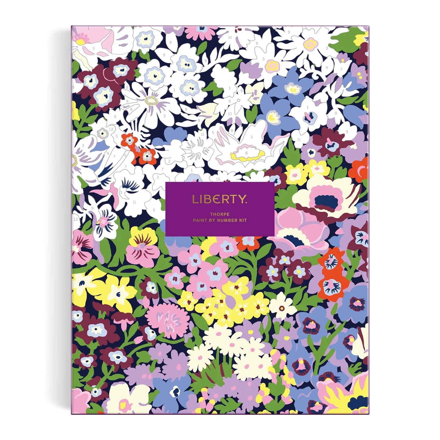 Patchwork with Busyfingers Liberty Thorpe Paint by Number Kit featuring a vibrant floral pattern with numbered sections for painting.