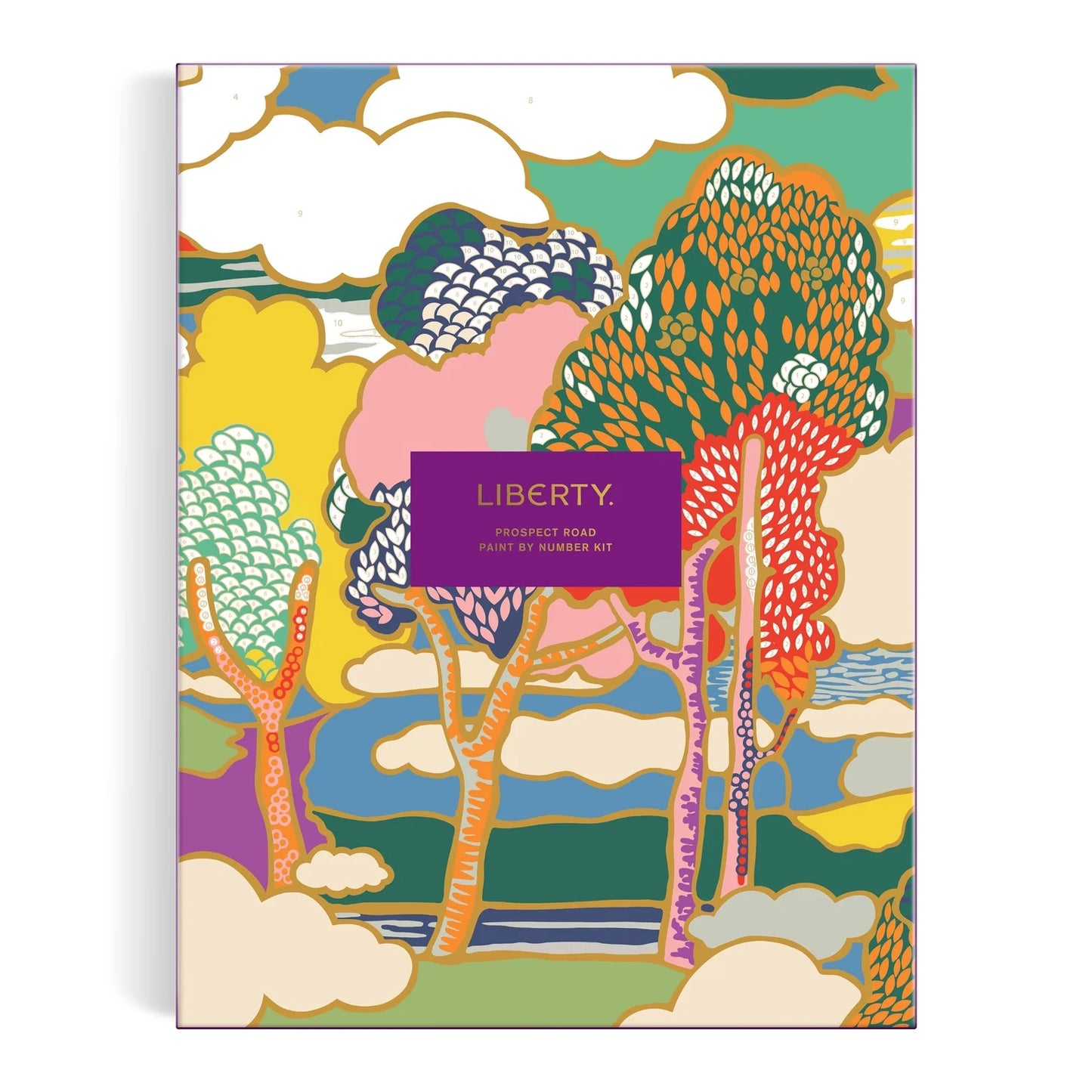 Patchwork with Busyfingers Liberty Prospect Road Paint by Number Kit with vibrant trees and clouds design.