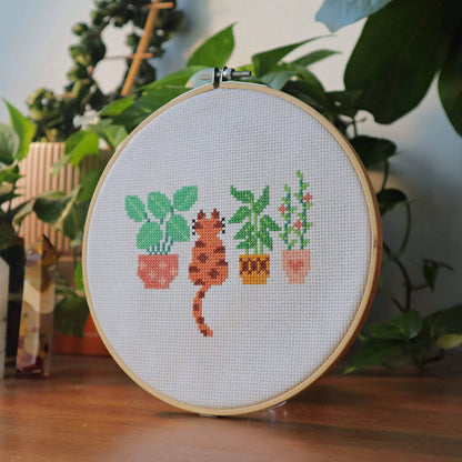 Cat Amongst the Pot Plants | Cross Stitch Kit