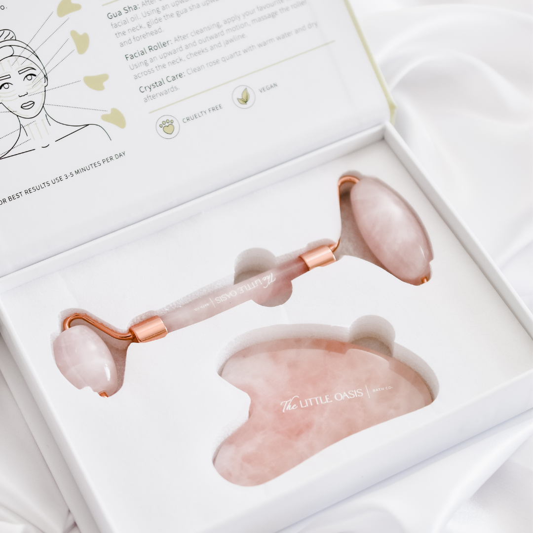 The Little Oasis Bath Co. | Rose Quartz Facial Roller & Gua Sha Set