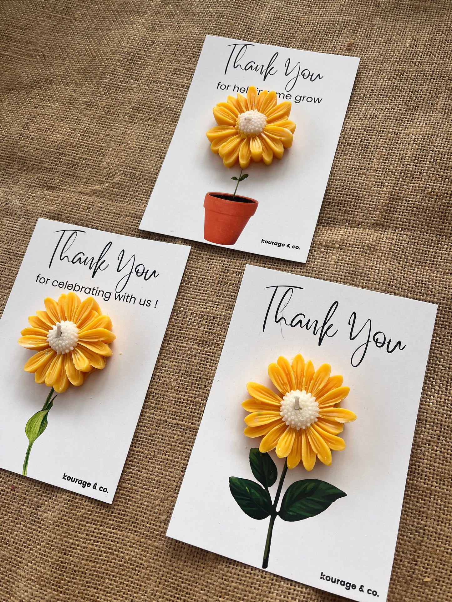 Kourage & co | Daisy Candle Thank you Card | Yellow Daisy - Japanese Honeysuckle