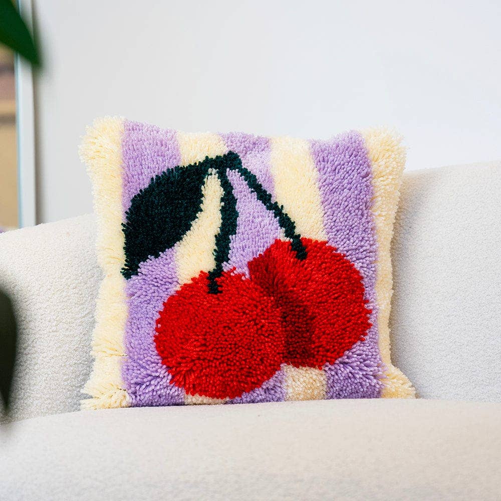 Cherry Ripe | Stripes | Latch Hook Cushion Kit