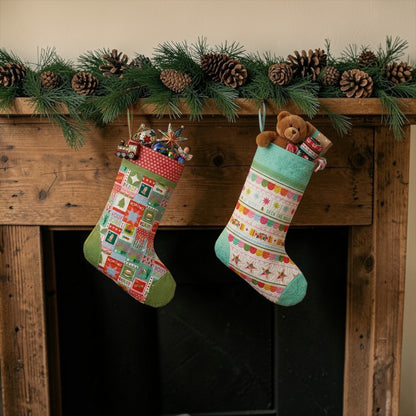 Deck the Halls Large Stocking Panel Teal White