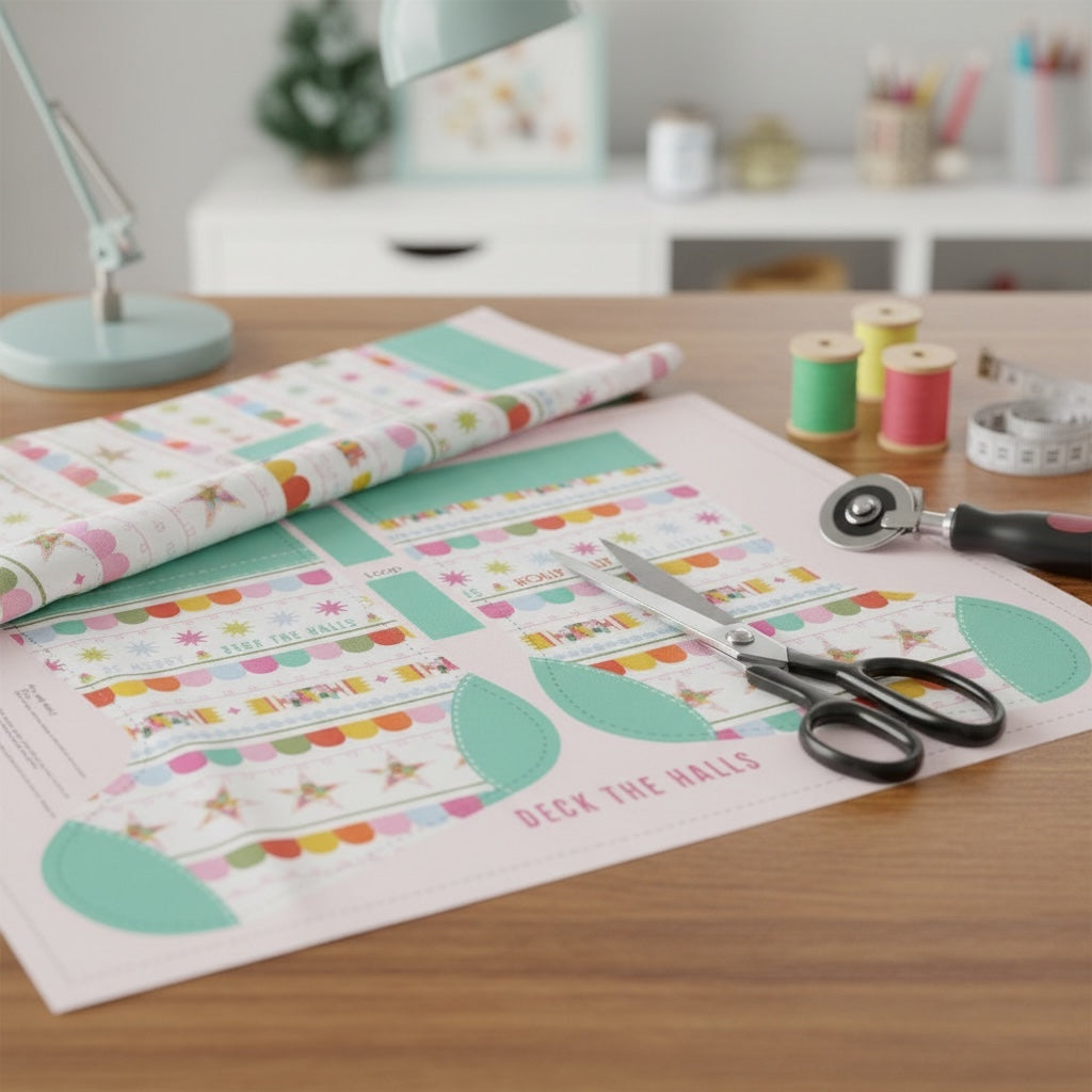 Deck the Halls Large Stocking Panel Teal White