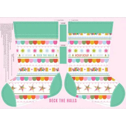 Deck the Halls Large Stocking Panel Teal White
