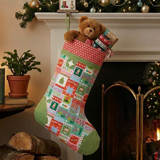 Deck the Halls Large Stocking Panel Red Green