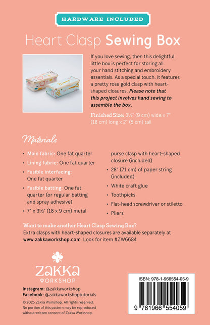 Heart Clasp Sewing Box Pattern & Hardware