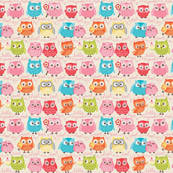 Knit Tree Party Owls Cream Remnant 3.6m