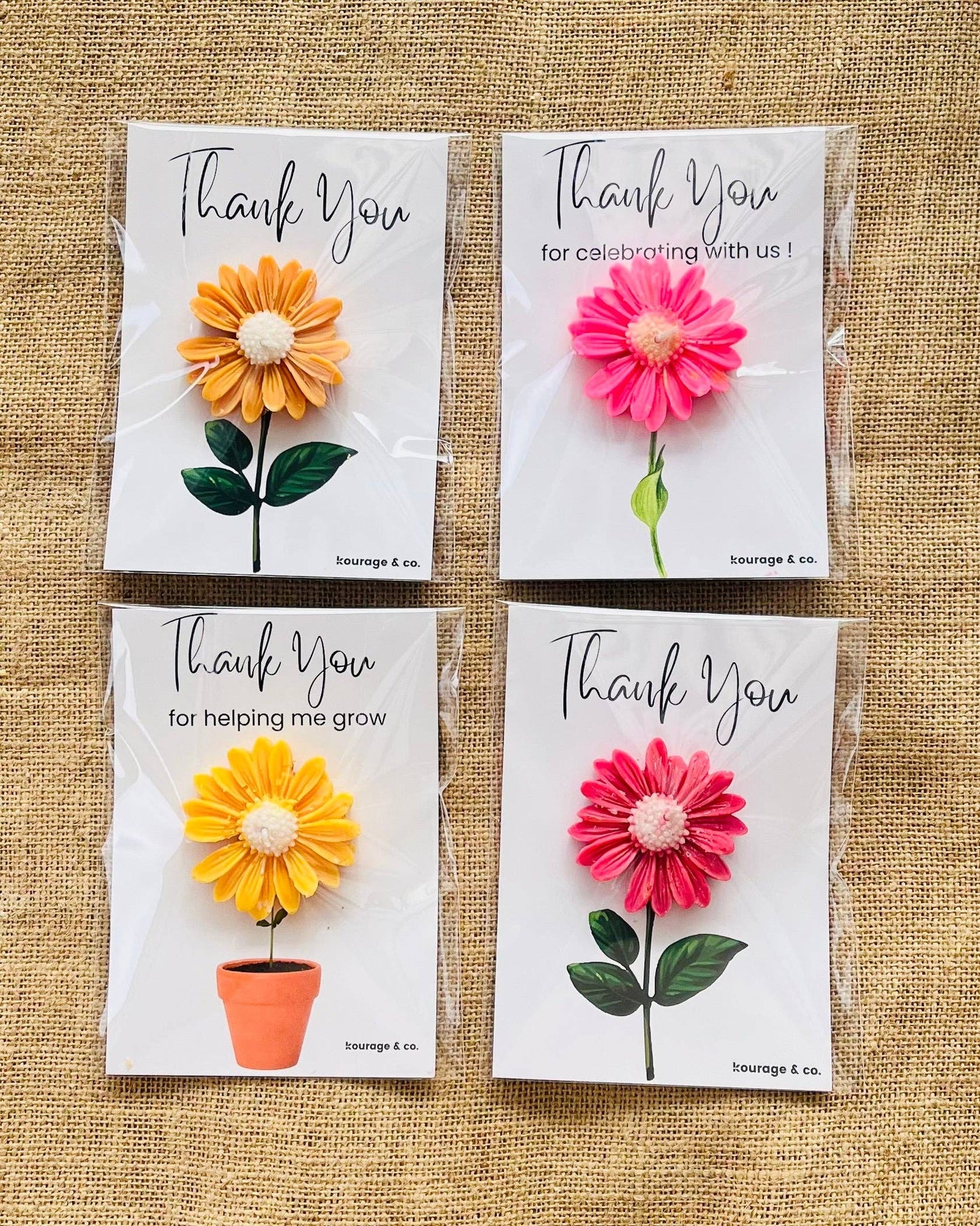 Kourage & co | Daisy Candle Thank you Card | Pink Daisy - Japanese Honeysuckle