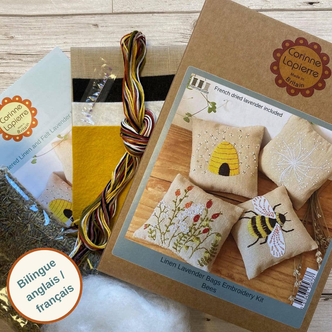 Linen Lavender Bags Embroidery Kit | Bees