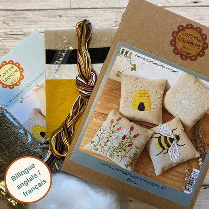 Linen Lavender Bags Embroidery Kit | Bees