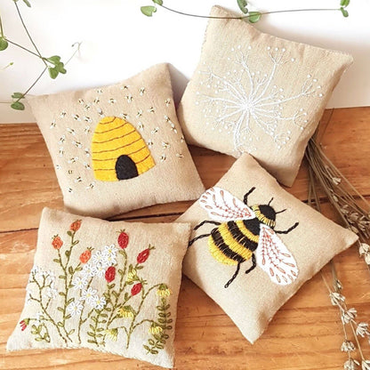 Linen Lavender Bags Embroidery Kit | Bees