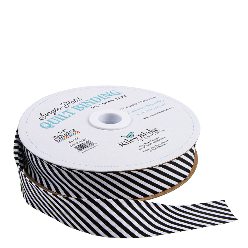 Single Fold Quilt Binding 1/8" Stripe | Black