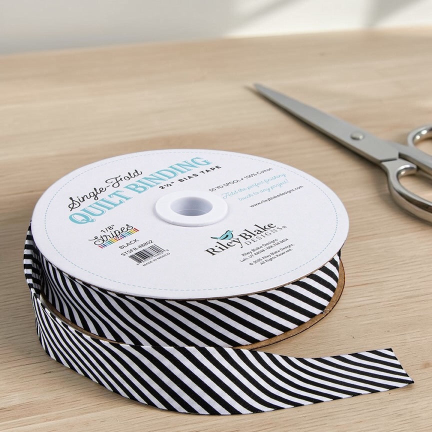 Single Fold Quilt Binding 1/8" Stripe | Black