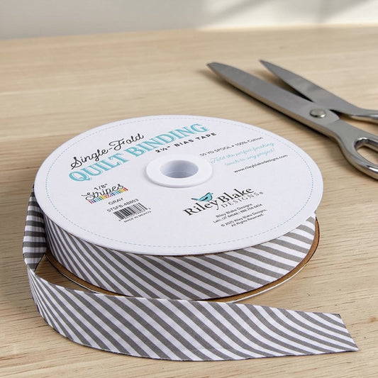 Single Fold Quilt Binding 1/8" Stripe | Gray