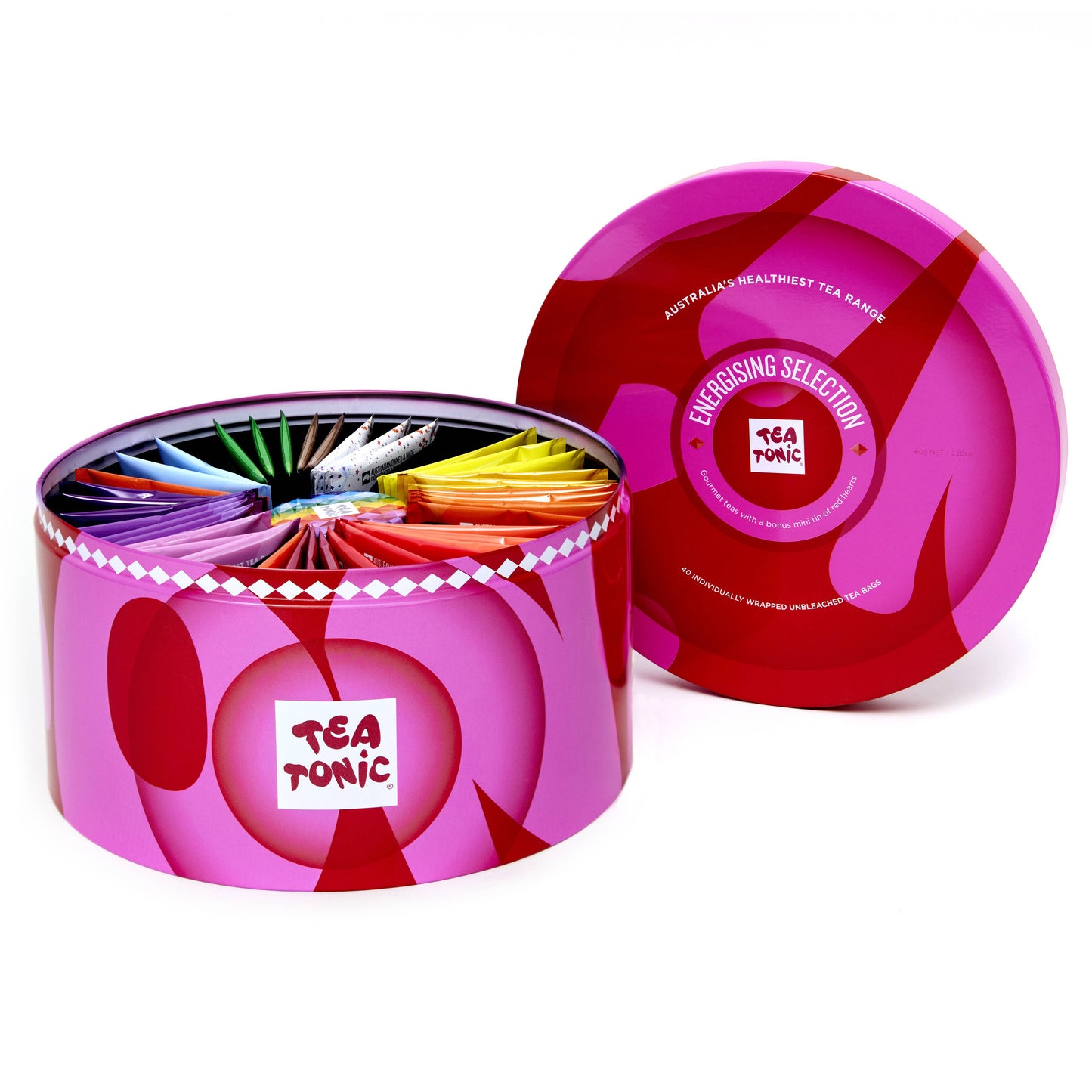 Tea Tonic | Energising Selection Tin | 40 Tea Bags Tea + Red Sugar Hearts