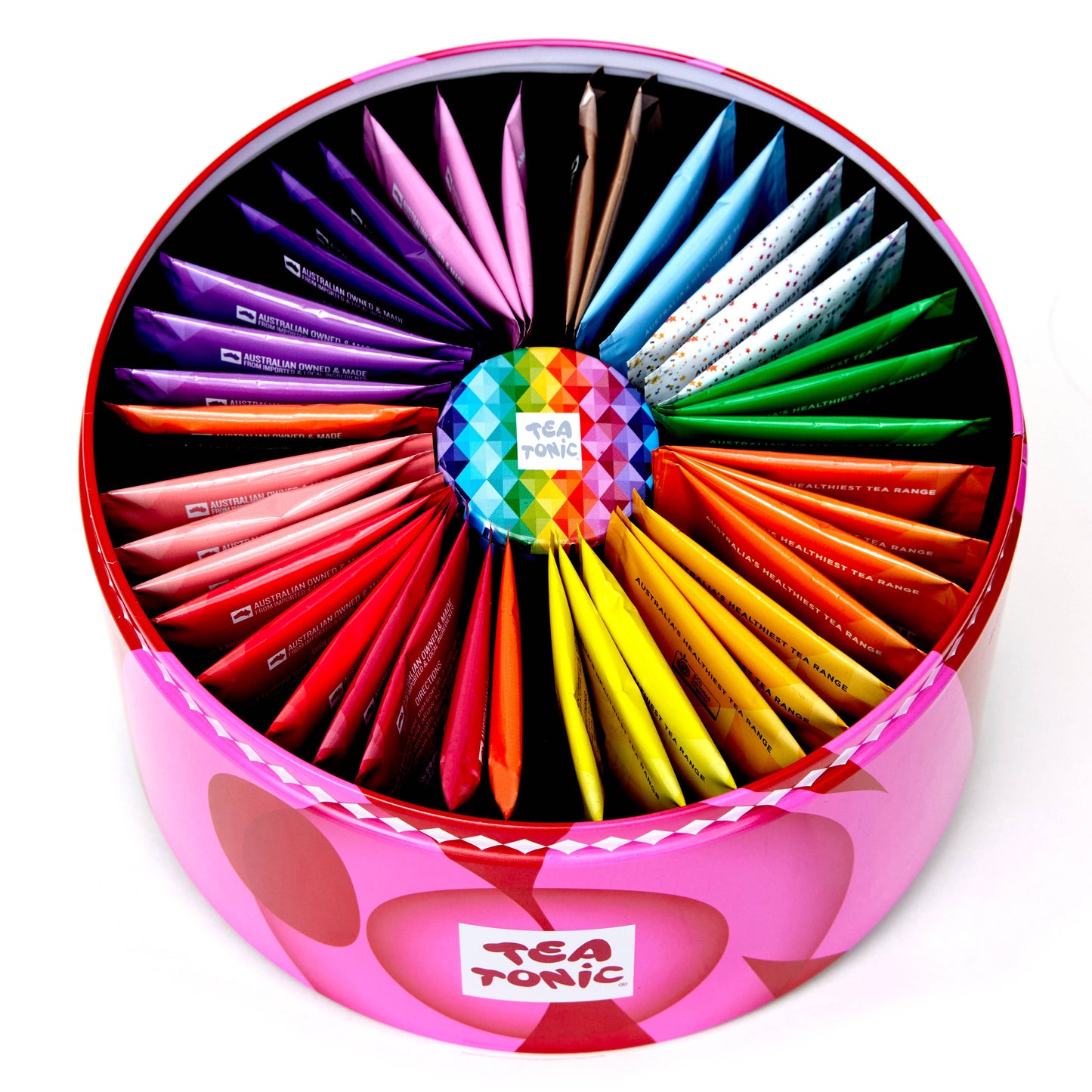 Tea Tonic | Energising Selection Tin | 40 Tea Bags Tea + Red Sugar Hearts