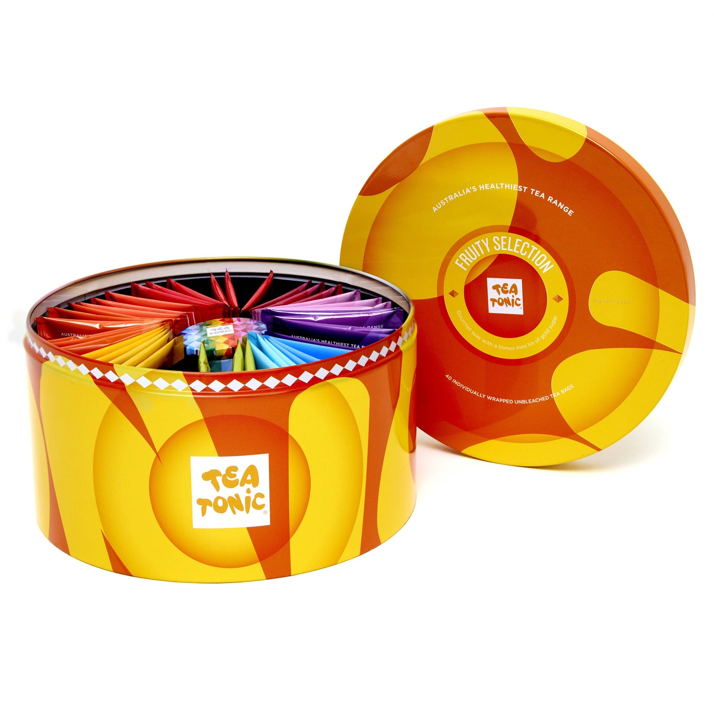 Tea Tonic | Fruity Selection Tin | 40 Tea Bags + Mini Gold Sugar Tin