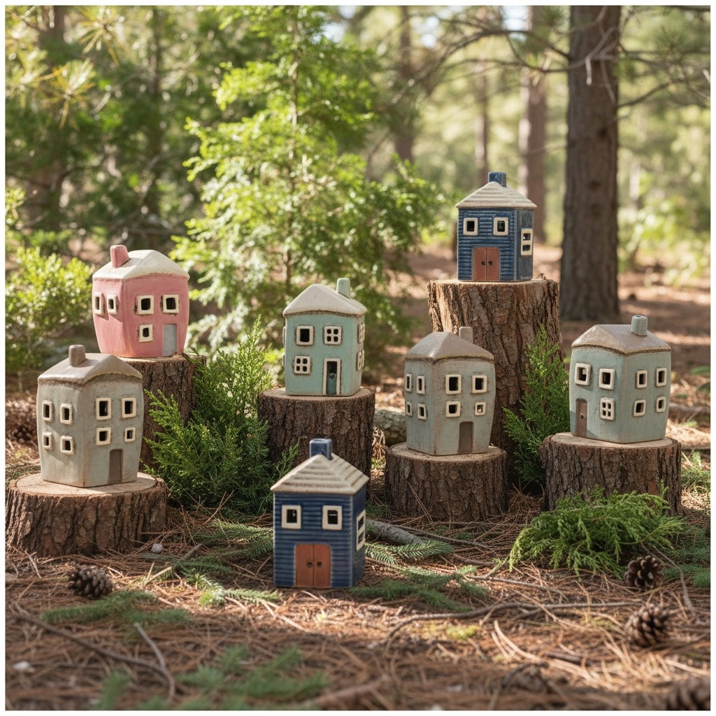 Village Pottery | Tall House Mini Tea light | Red