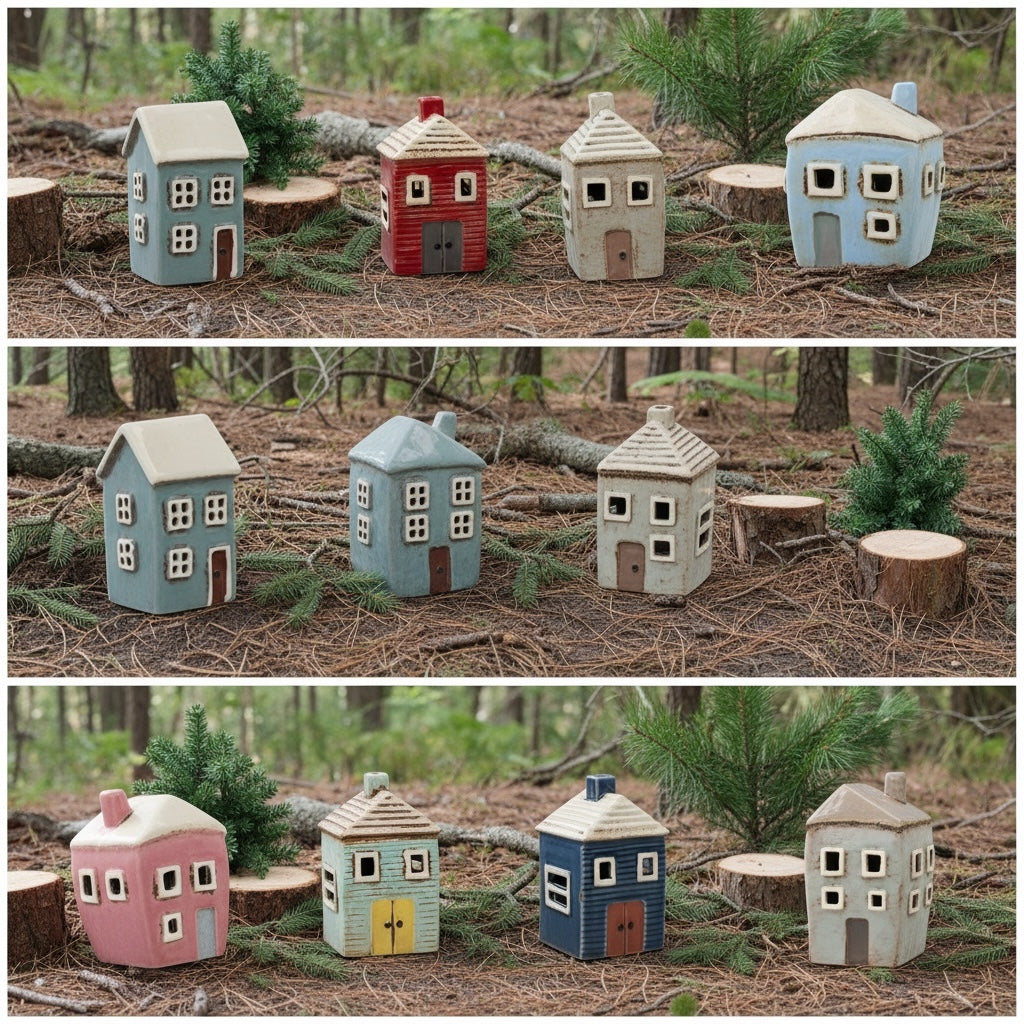 Village Pottery | Tall House Mini Tea light | Red