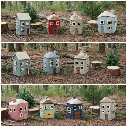 Village Pottery | Tall House Mini Tea light | Red