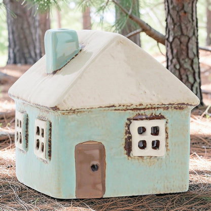 Village Pottery | Square House Mini Tea light | Aqua