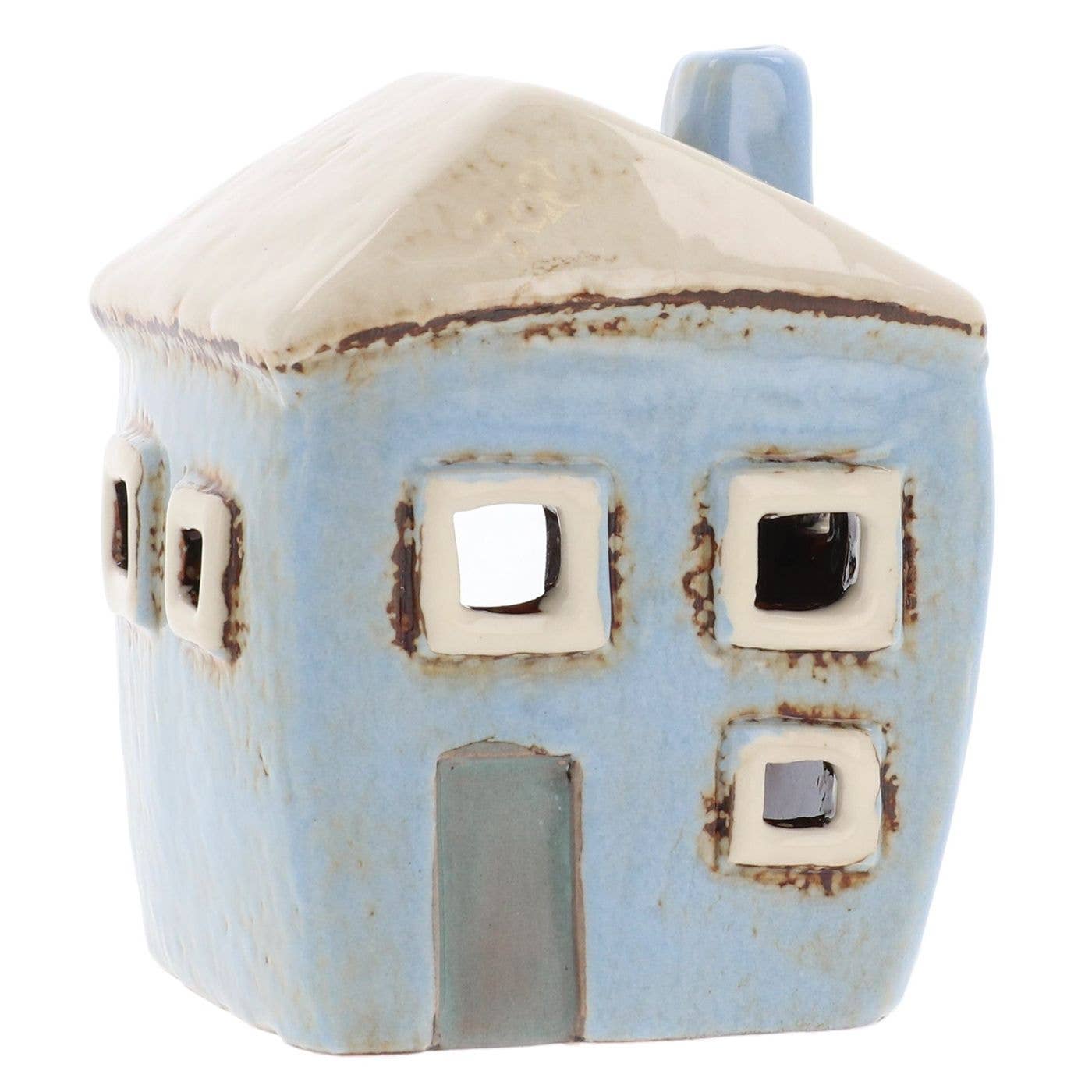 Village Pottery | Square House Mini Tea light | Pale Blue