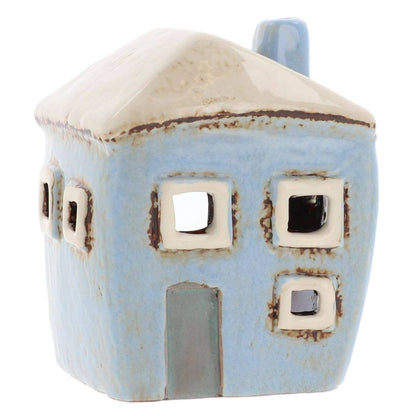 Village Pottery | Square House Mini Tea light | Pale Blue
