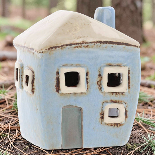 Village Pottery | Square House Mini Tea light | Pale Blue