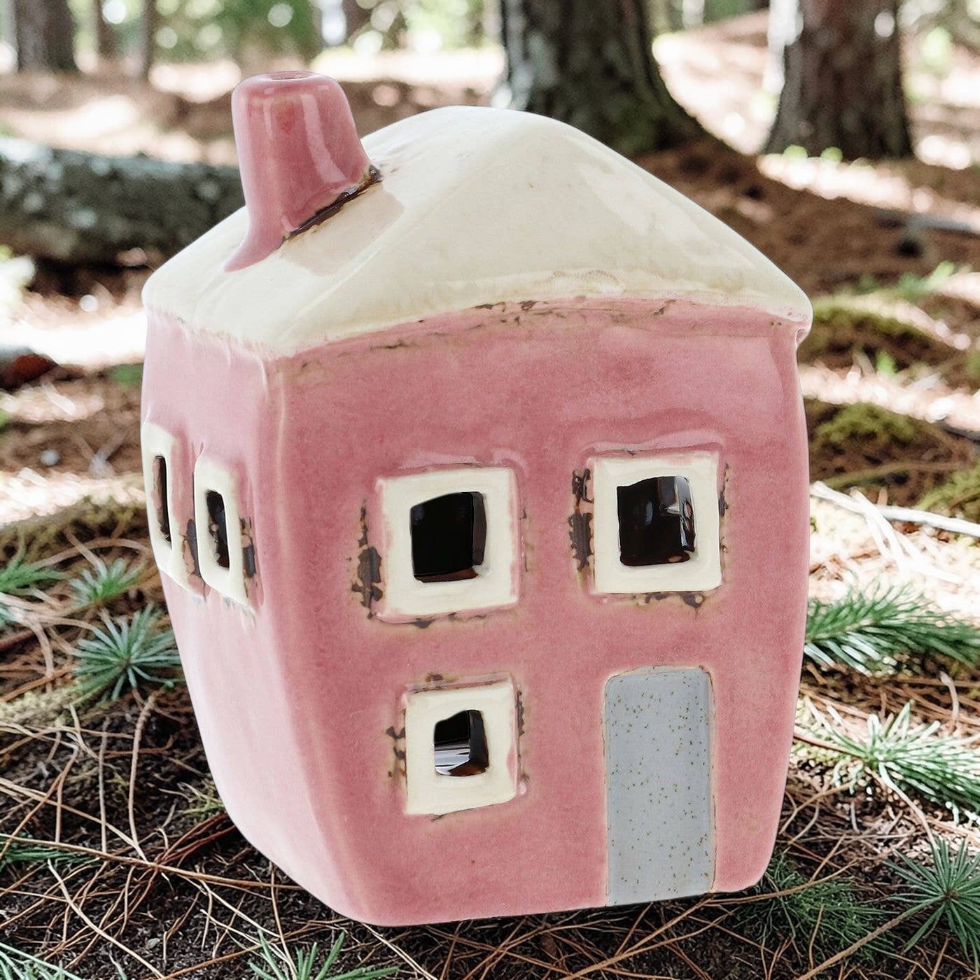 Village Pottery | Square House Mini Tea light | Pink
