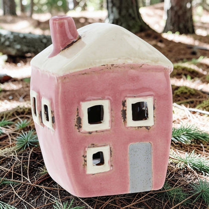 Village Pottery | Square House Mini Tea light | Pink
