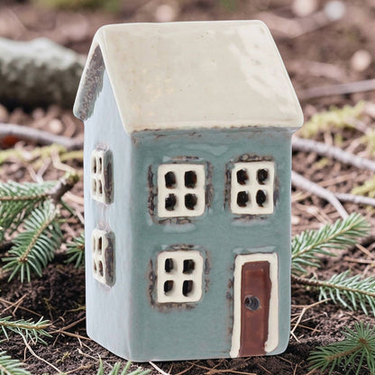 Village Pottery | Tall House Mini Tea light | Aqua