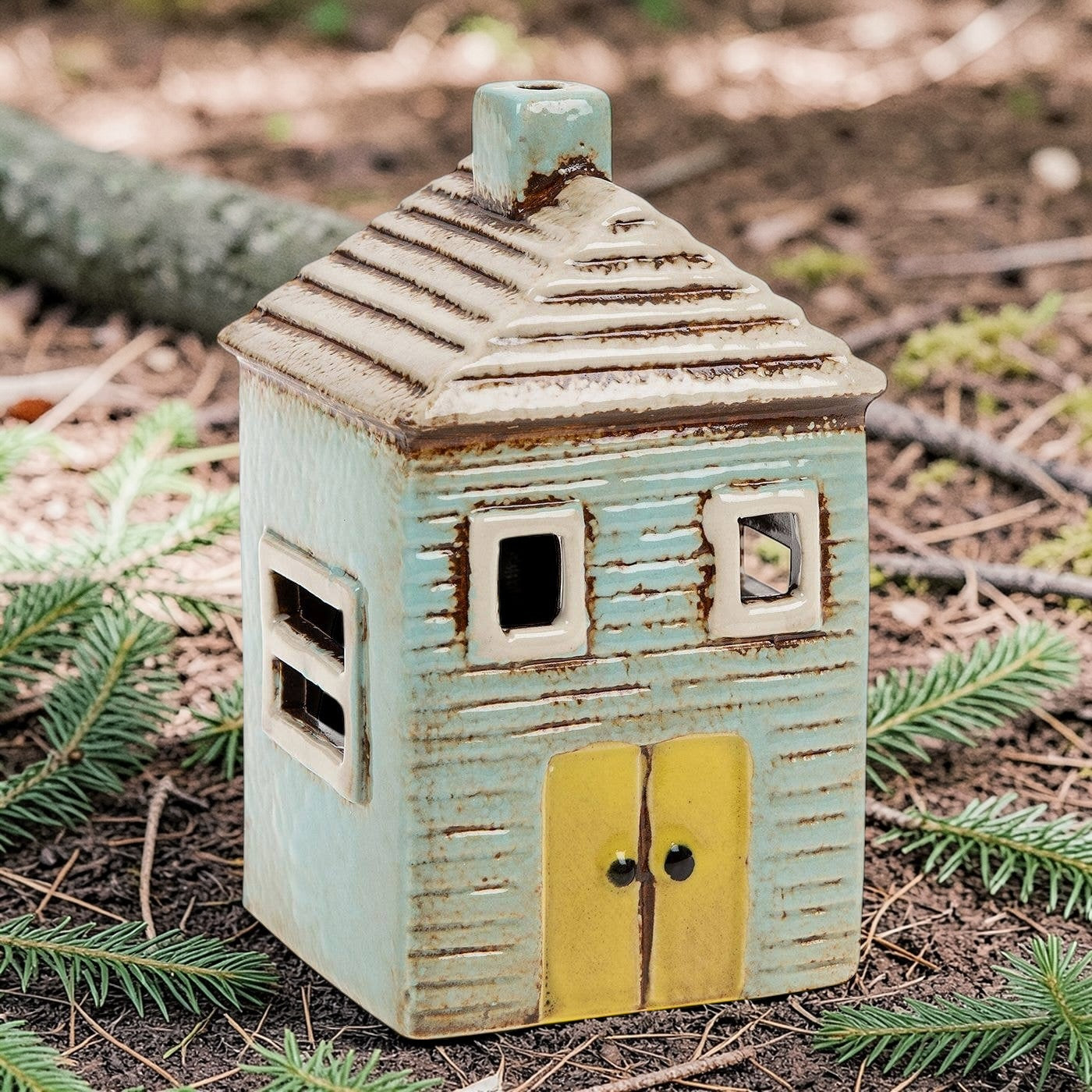 Village Pottery | Tall House Mini Tea light | Blue