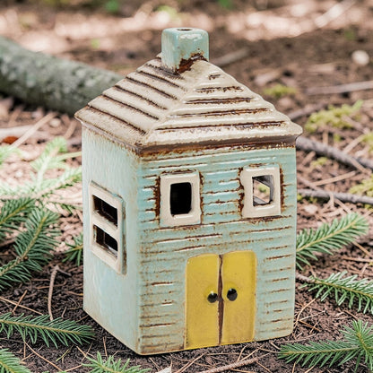 Village Pottery | Tall House Mini Tea light | Blue