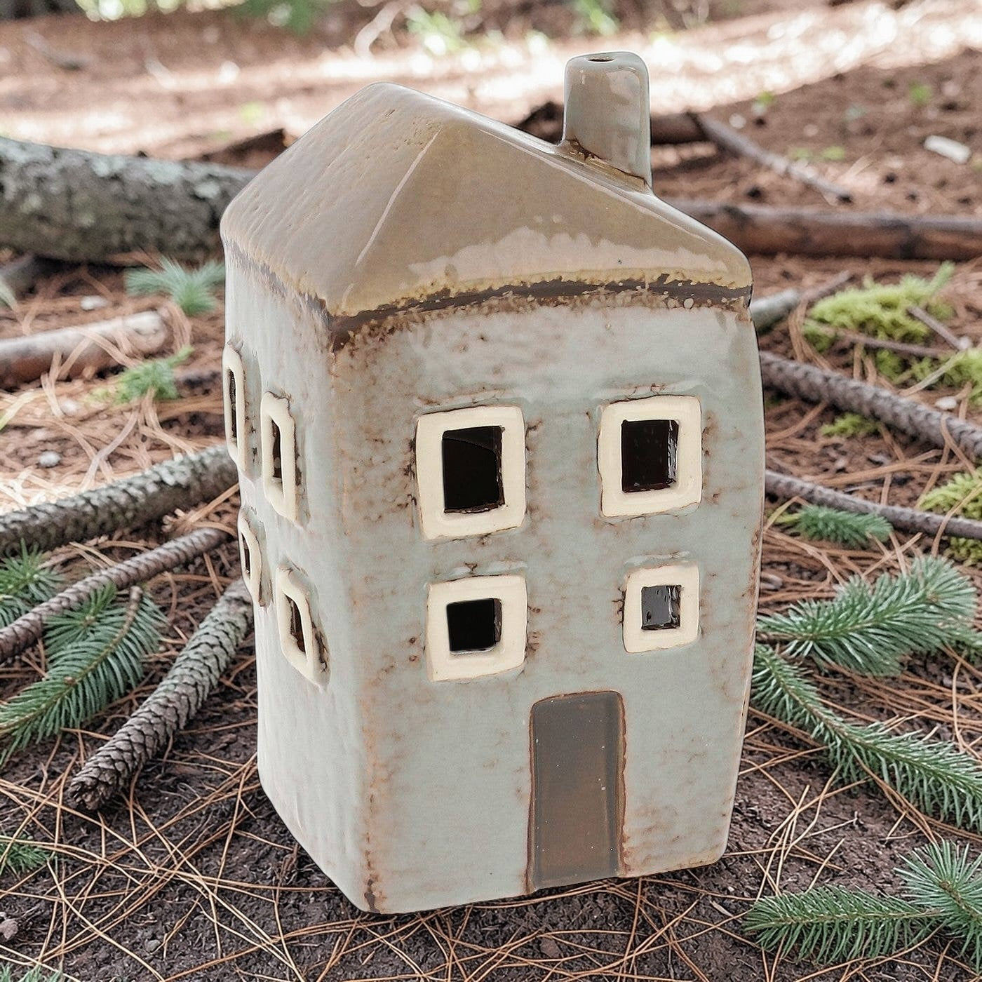 Village Pottery | Tall House Mini Tea light | Grey