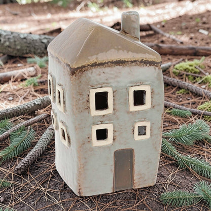 Village Pottery | Tall House Mini Tea light | Grey