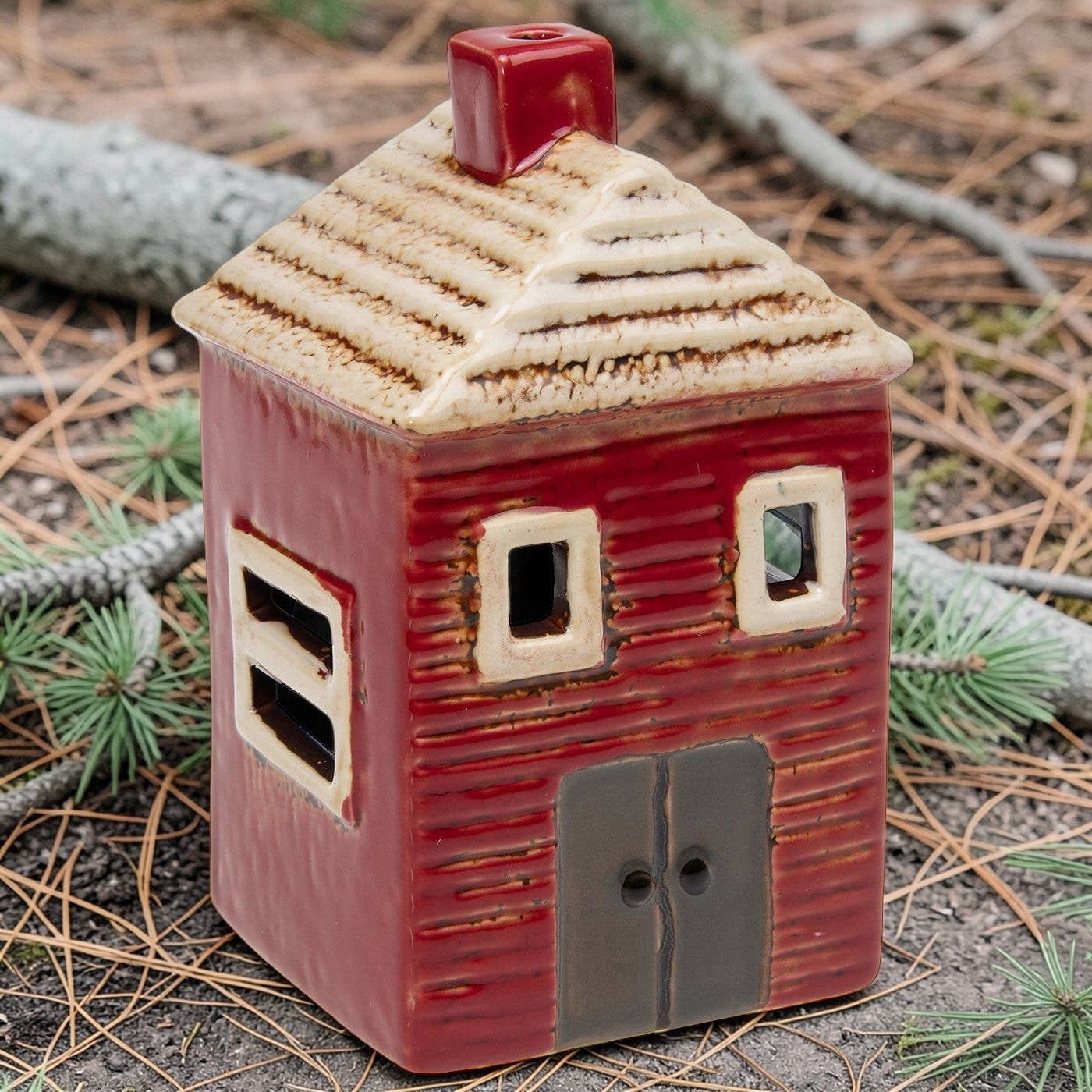 Village Pottery | Tall House Mini Tea light | Red