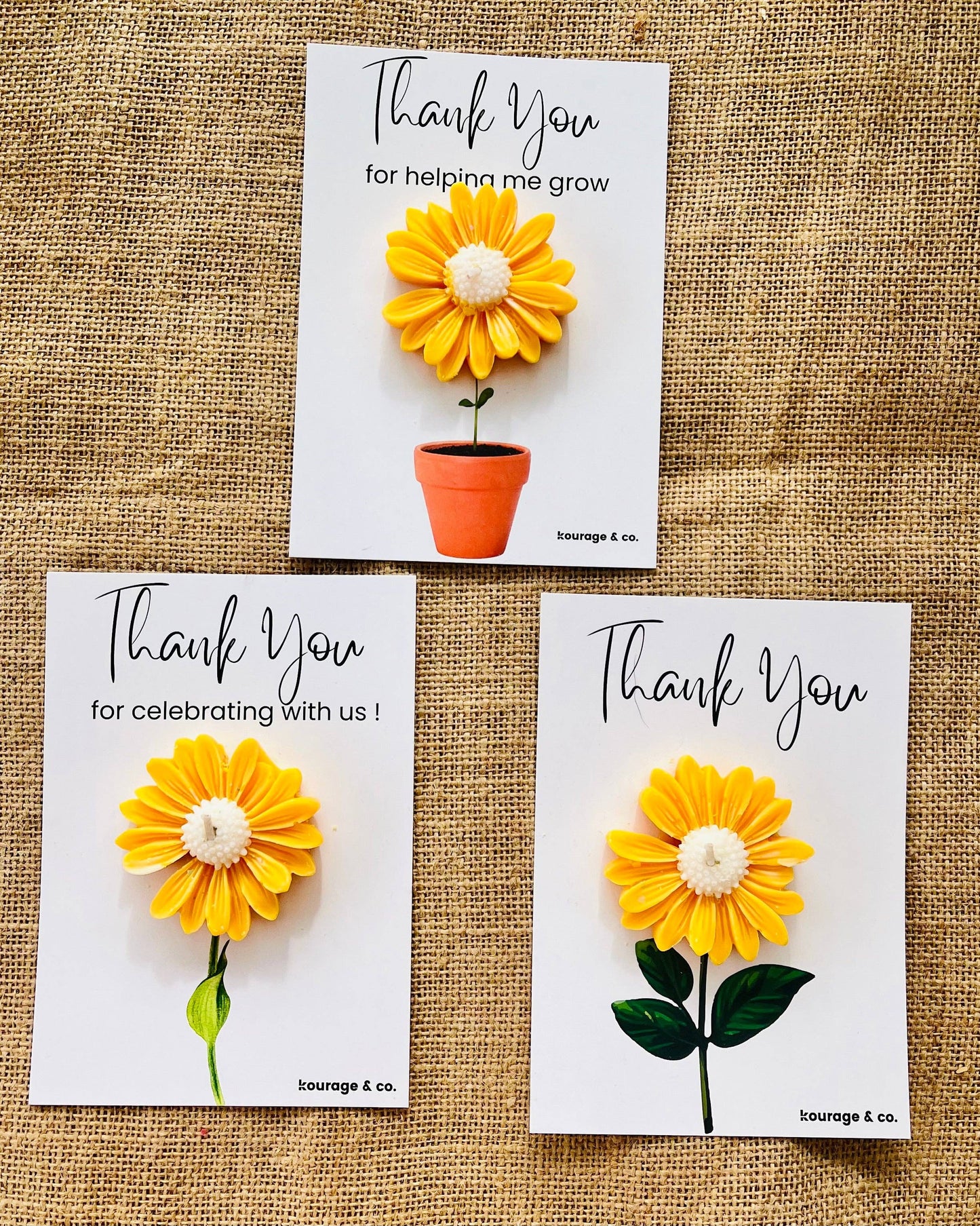 Kourage & co | Daisy Candle Thank you Card | Yellow Daisy - Japanese Honeysuckle