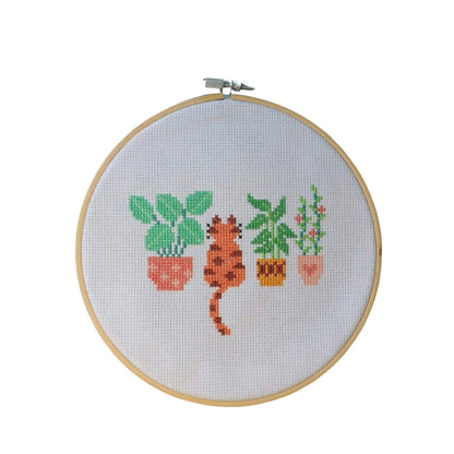 Cat Amongst the Pot Plants | Cross Stitch Kit
