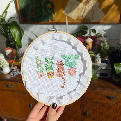 Cat Amongst the Pot Plants | Cross Stitch Kit