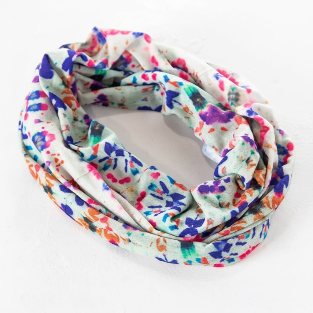 Patchwork with Busyfingers Boho Bandeau in cream tie-dye print. Soft, stretchy fabric for versatile wear as headband or accessory.