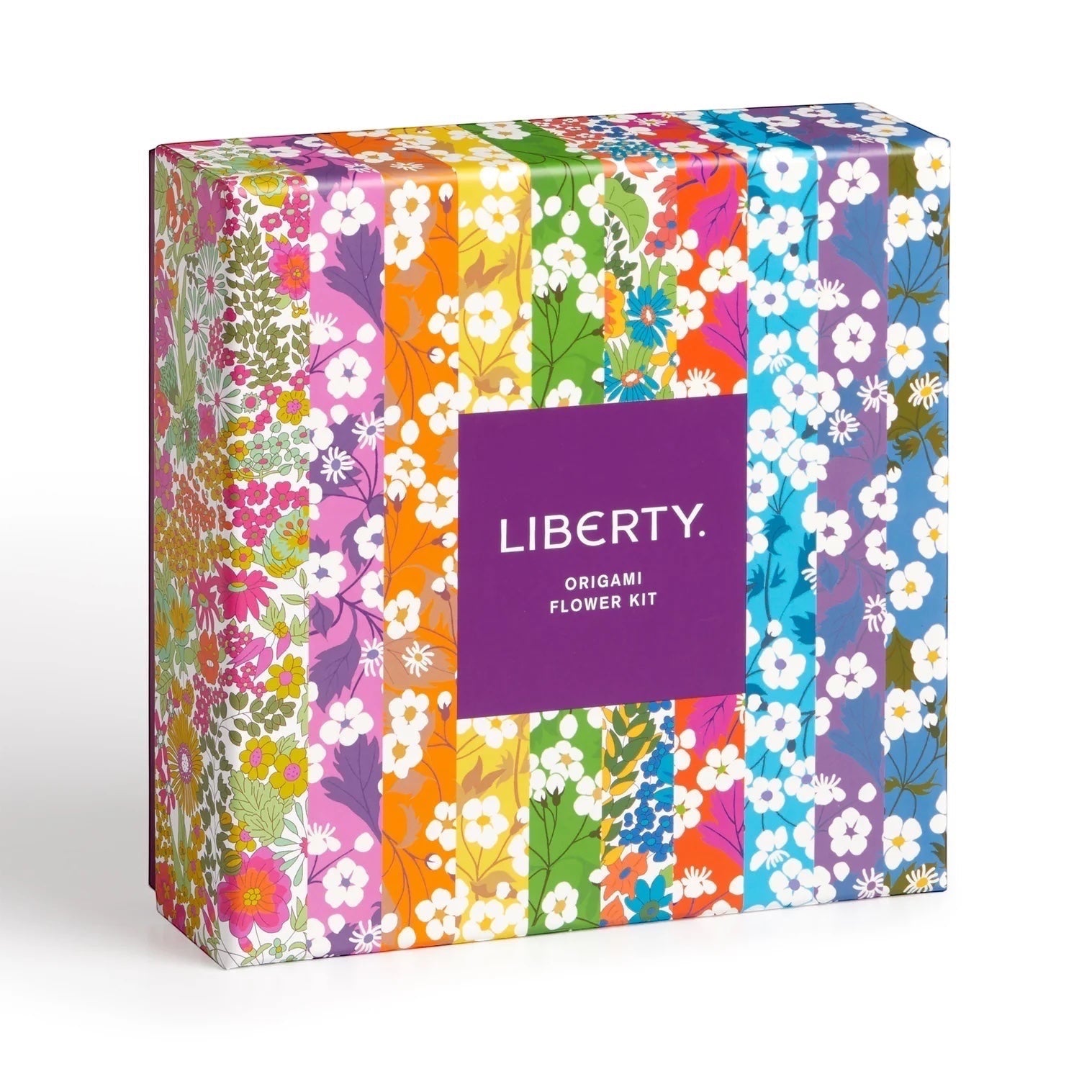 Patchwork with Busyfingers Liberty Classic Floral Origami Flower Kit box with colourful floral patterns and purple label.