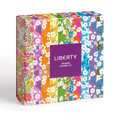 Patchwork with Busyfingers Liberty Classic Floral Origami Flower Kit box with colourful floral patterns and purple label.