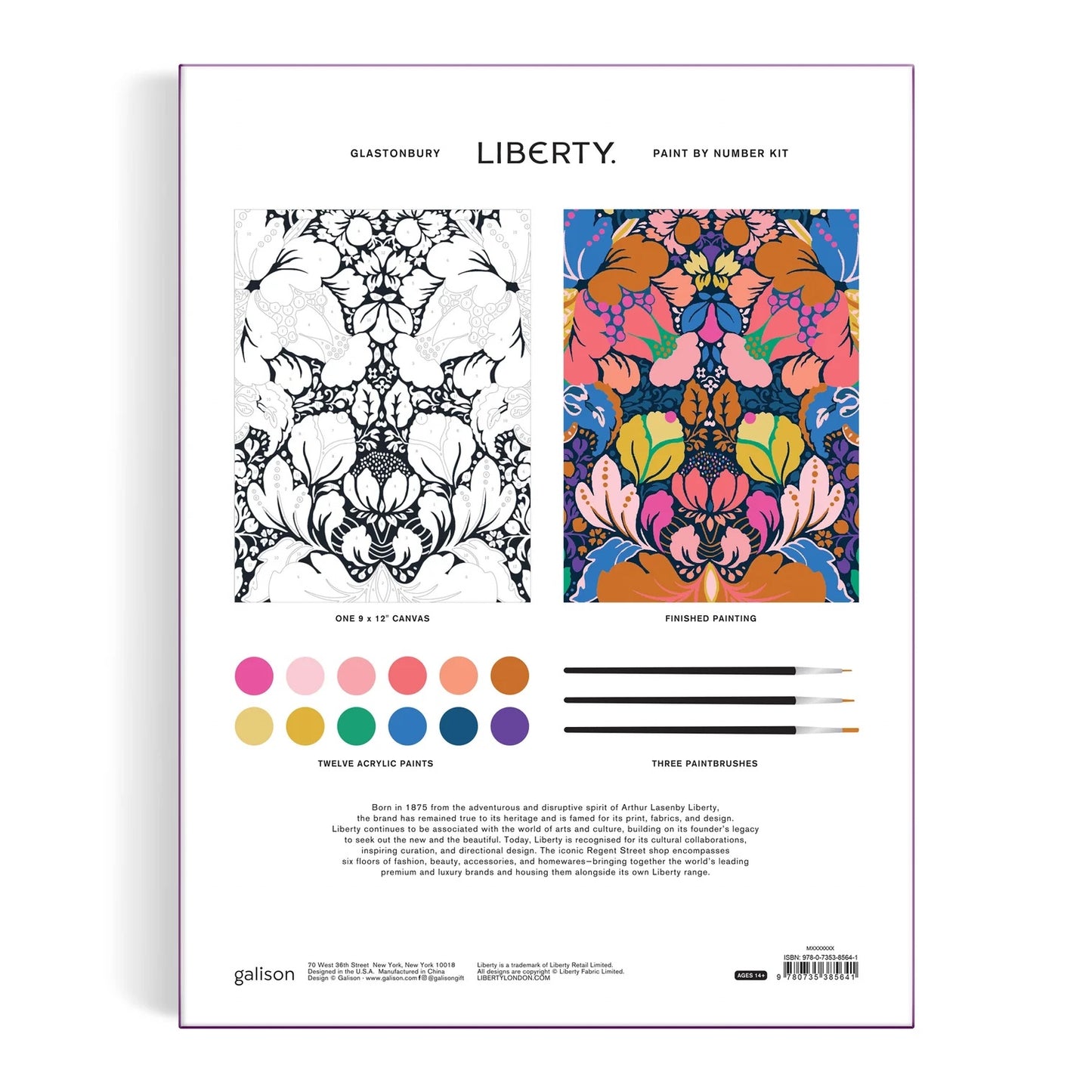 Patchwork with Busyfingers Liberty Glastonbury Paint by Number Kit featuring a floral pattern canvas and colourful acrylic paints.