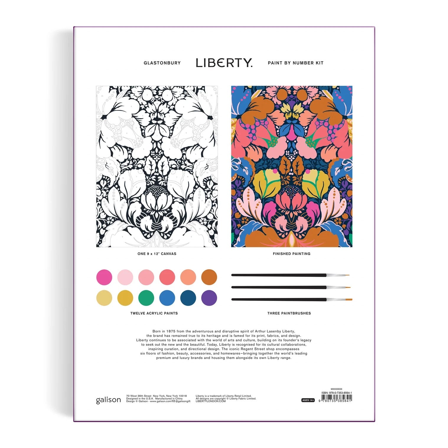 Patchwork with Busyfingers Liberty Glastonbury Paint by Number Kit featuring a floral pattern canvas and colourful acrylic paints.