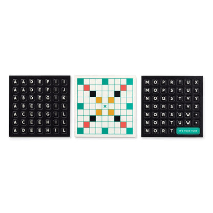 Patchwork with Busyfingers Scrumble Magnetic Fridge Game with letter tiles and game board.