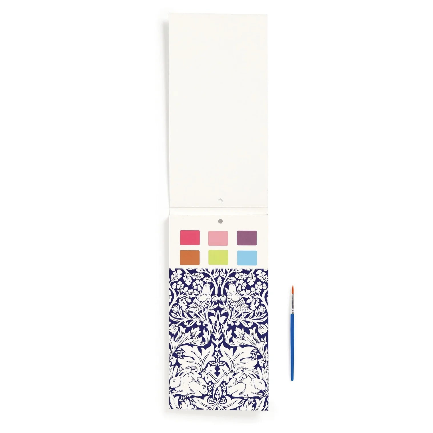 Patchwork with Busyfingers William Morris Paint in Print set with six watercolour paint squares and a paintbrush.